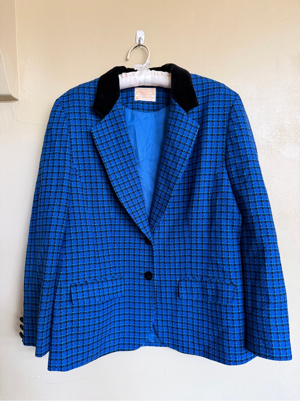 Vintage Pendleton Blue Plaid Virgin Wool Blazer Size 12